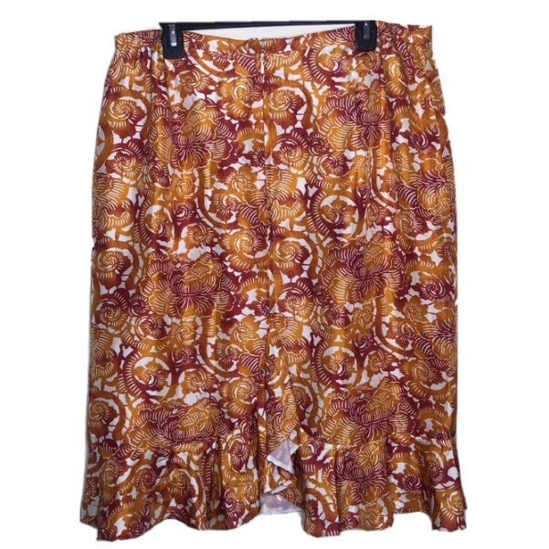 Lafayette 148 New York Floral Orange Paisley Print Silk Midi Skirt Sz.14